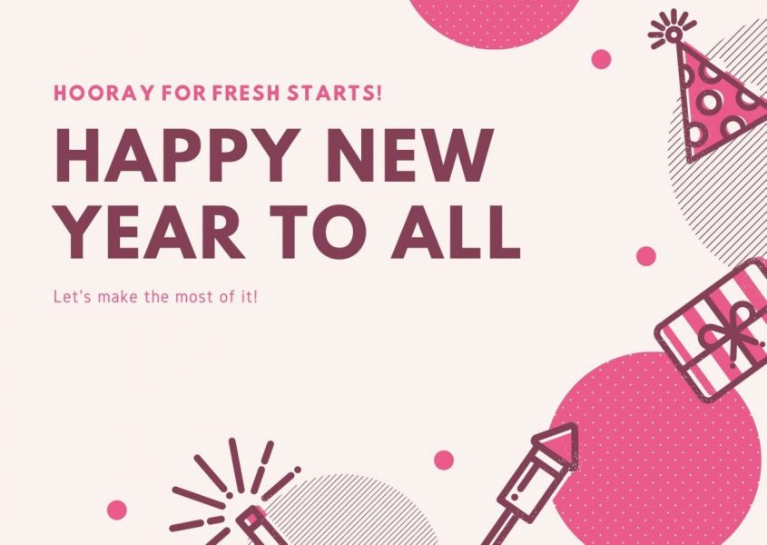 Pink Illustration New Year Card